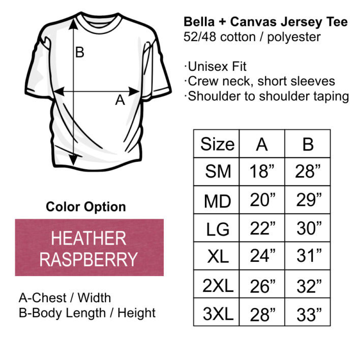 Bella + Canvas 3001 Size Chart Heather Raspberry